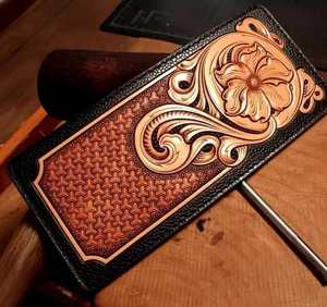 Luxury Leather Handmade <b>Wallet</b> With Floral Carving Design Brown <b>Black</b> Color - Product Image 3
