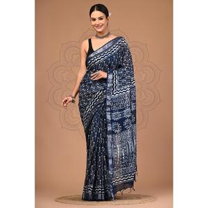 Sari de Lino con Estampado Artístico y Blusa de Lino a Juego para un Estilo Tradicional Único, Aspecto Elegante y Comodidad para Usar Todo el Día - Product Image 5