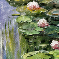 Peinture murale acrylique style impressionniste peinte à la main, feuilles de lotus d'été au bord du lac, belles images pour décorations suspendues