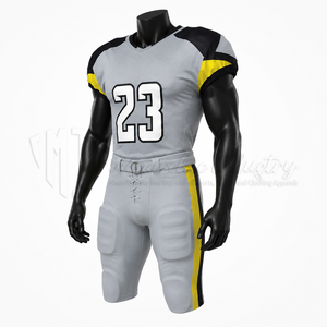 Ensemble d'uniformes de football américain personnalisés, gris, noir, jaune, maillot, pantalon rembourré, vêtements de sport d'équipe, OEM ODM, écologiques, séchage rapide - Product Image 3
