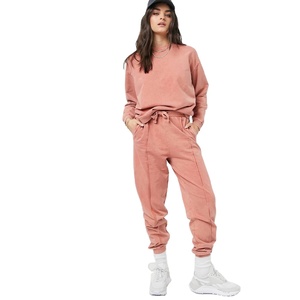 Nuevo chándal de lavado ácido personalizado de alta calidad 100% algodón Stone Wash Vintage Sudadera con capucha y pantalones de chándal Jogger Set Mujer - Product Image 2