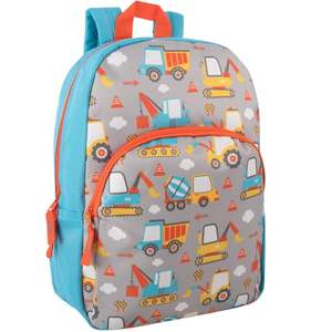 Cartoon Construction Truck Solid <b>Kids</b> <b>Backpack</b> Softback Waterproof 25L Adjustable Shoulder Straps Zipper Closure Blue Gray - Product Image 1