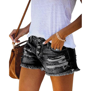 Shorts de mezclilla blancos desgastados para mujer, con múltiples botones, rasgados, de verano, con dobladillo deshilachado, shorts sexys blancos - Product Image 5