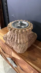 Vintage Hand Carved Wooden Pillar Candle Holder <b>Rustic</b> Pet Feeder Farmhouse Decor for Bedroom Living Room <b>Console</b> <b>Table</b> - Product Image 2