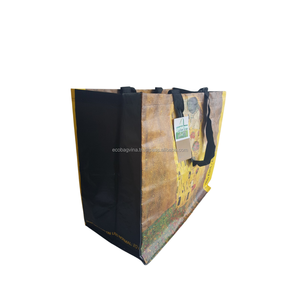 Bolso de mano tejido ecológico impreso con logotipo personalizado, material PP reutilizable para mujer, bolso de playa de compras con mango promocional perfecto - Product Image 2