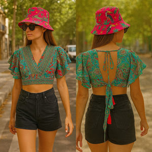 เสื้อคลุมชายหาดลายดอกไม้แบบเป็นทางการ แขนระบายทรงกระดิ่ง เป็นมิตรกับสิ่งแวดล้อม ผูกเอวสำหรับฤดูร้อน - Product Image 5