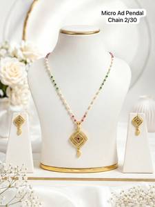 Gold Color Micro Ad Pendant Necklace and Earring <b>Set</b> Beaded Chain Diamond Shape Jewelry <b>Set</b> for Women - Product Image 4
