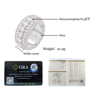 <b>Men</b> Engagement Bands Moissanite Pave <b>Ring</b> Third Party Certified Gold Plated 925 Sterling <b>Silver</b> Micro Insert Hiphop Jewelry - Product Image 6