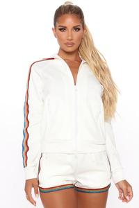 Women's <b>White</b> Knitted Off Shoulder Crop Top With Multi Color Stripe Shorts <b>Set</b> Casual Spring Summer Loose Fit <b>2</b> <b>Piece</b> Outfit - Product Image 3