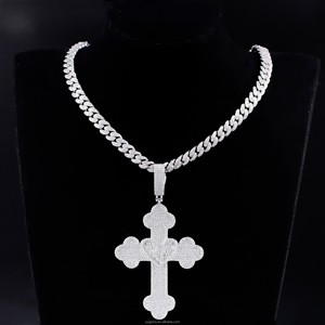 Collar con Colgante de Cruz Chapado en Rodio para Hombre, con Circonitas Cúbicas Engastadas, Cadena de Aleación Estilo Hiphop, Suministro Directo de Fábrica - Product Image 1
