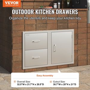 Soluzione di Stoccaggio per Cucina Esterna 82,5 cm L x 55 cm A x 52 cm P con Porta di Accesso/Doppio Cassetto e Portarotoli per Isola BBQ - Product Image 2