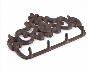 Vintage Cast Iron Wall <b>Hook</b> With Floral Design 4 <b>Hooks</b> Rust Resistant Metal Towel Rack <b>For</b> Home Decor Stylish Storage Solution - Product Image 1