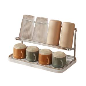 Estante de secado de botellas de 2 niveles con bandeja de drenaje extraíble, soporte de acero para tazas que ahorra espacio para almacenamiento y organización en la cocina - Product Image 6