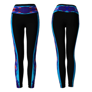 Leggings de Cintura Alta con Estampado Azul Personalizado, Pantalones de Yoga Deportivos Transpirables y Elásticos de Longitud Completa, Ropa de Baile y Fitness para Mujer, OEM - Product Image 4