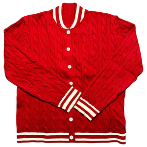 Cardigan en tricot rouge Delta Sorority pour femme, pull à manches longues en coton, broderie grecque, logo DST, col en V, style universitaire - Product Image 1