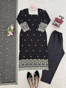 Salwar Kameez de Línea A para Dama de Tela Césped Suizo Satén Floral Estilo Indio Pakistaní para Boda y Fiesta Vestido de Noche Floral - Product Image 4