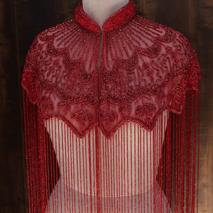 Elegant Women's Lace <b>Waist</b> Cinched Top Bead Embellished Short Sleeved Pleated Crew Neck Polyester/Cotton Summer Breathable - Product Image 1