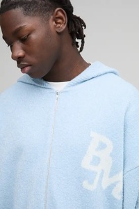 Conjunto de Sudadera con Capucha y Cremallera de Tejido Bouclé de Corte Holgado y Pantalones Cortos - Product Image 3