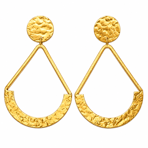 Pendientes de Aro Geométricos de Latón Dorado, con Tachuelas Redondas Martilladas y Diseño de Lágrima Abierta, Joyería de Declaración al por Mayor - Product Image 1