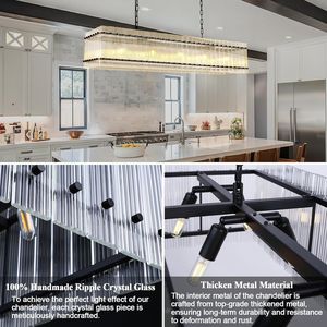 Lampadario Moderno in Cristallo a 10 Luci, Lampada a Sospensione Rettangolare Nera Contemporanea - Product Image 2