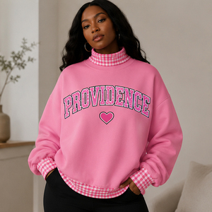 Sudadera Personalizada Extra Grande para Mujer, Diseño a Cuadros Amarillos, Cuello Alto, Estilo Retro Universitario, Gráfico Deportivo - Product Image 1