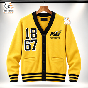 Cardigan d'hiver grec Alabama State pour femme, col en V, en polyester tricoté, avec broderies et appliques logo universitaire, style universitaire - Product Image 1