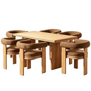 Juego de Comedor Minimalista de Teca, Estética Wabi Sabi, Curvas Suaves, Sillas Acolchadas para Uso en Exteriores - Product Image 1