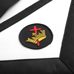 Tablier maçonnique personnalisé brodé blanc avec bordure noire et écusson circulaire pour usage cérémoniel des Francs-Maçons - Product Image 4
