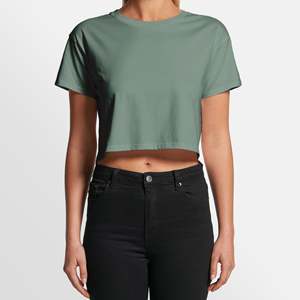 T-shirt de sport en coton pour femme avec logo personnalisé, coupe ample, pour course en plein air, yoga, crop top à manches courtes, vêtements de sport décontractés - Product Image 3