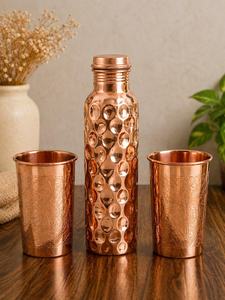 Hammered <b>Copper</b> Water Bottle Set with 2 Glasses Ayurvedic <b>Copper</b> Drinkware Pure <b>Copper</b> Bottle Wellness Gift Detox Water Bottle - Product Image 1