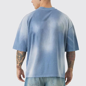T-shirt oversize bleu ciel pour homme, en coton délavé, à épaules tombantes, manches courtes, style streetwear décontracté, coupe ample, personnalisable avec logo - Product Image 6