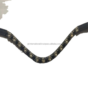 Banda de cuero para cejas de caballo, 1 Fila de cristales negros y plateados de gran calidad, redonda, mega ostentosa, en todos los tamaños personalizados - Product Image 1