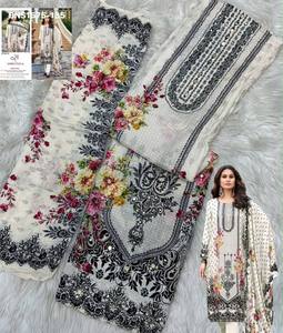 Traje de Muselina de Viscosa de Alta Calidad con Bordado Aari Hecho a Mano, Sólido, Semi-Cosido, Salwar-Dupatta de Manga Larga Azul, Exportaciones Needle - Product Image 4