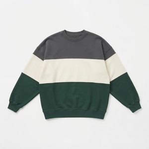 Sweat-shirt col rond personnalisé à épaules tombantes, color block, en molleton épais anthracite et moutarde, vente en gros - Product Image 2