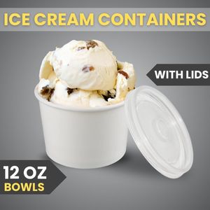 Confezione da 50 Ciotole di Carta Bianche da 350 ml, Contenitori Monouso per Dessert Freddi e Caldi, Coppette per Gelato con Coperchio - Product Image 2