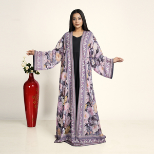 Abaya en mousseline unie pour femme, coupe ample, ouverte sur le devant, style cardigan long arabe, tenue de prière islamique modeste, pour Ramadan, l'Aïd et les fêtes - Product Image 1