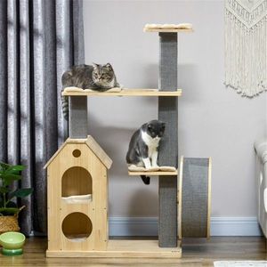 Lussuoso Tiragraffi Grande per Gatti in Legno Massello, Moderno e di Stile Contemporaneo, con Cuccia Interna per Gatti, Ideale per Arrampicarsi e Giocare - Product Image 1