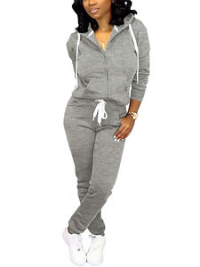 Ensemble de survêtement d'hiver pour femmes grande taille, couleur unie, sweat-shirt 100% coton avec pantalon de jogging deux pièces - Product Image 5