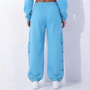 Women's Blue <b>Harem</b> Pants Mid Waist Elastic Waist Casual Loose Fit Full Length Fleece Sweatpants Autumn Wide Leg - Product Image 2