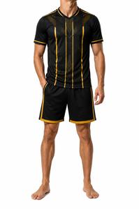 Ensemble de football pour hommes, couleur foncée, géométrique, manches courtes, col en V, polyester respirant, uniforme sportif toutes saisons, personnalisable - Product Image 4