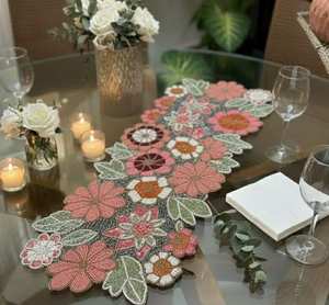 Handmade Eco-Friendly Lightweight Durable Adjustable Luxury Embedded Customized Shape <b>Teal</b> Floral Design <b>Table</b> <b>Runner</b> Mats Pads - Product Image 1