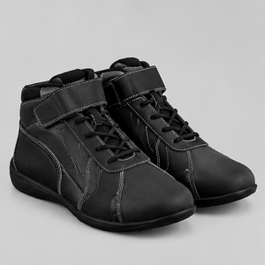 Bottes de moto AULTRA ONE ENTERPRISES noires en cuir véritable respirantes légères avec lacets et fermeture auto-agrippante pour le sport et la course de karting - Product Image 3