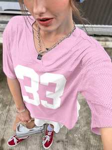 Camiseta de Fútbol Americano Personalizada para Mujer, Talla Grande, de Malla, con Número Serigrafiado, Cuello en V, Estilo Casual, Retro - Product Image 6