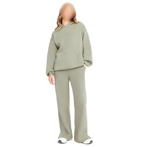 Ensemble de survêtement de haute qualité pour femmes, impression personnalisée, pantalon évasé, sweat-shirt à capuche, ensemble de pantalon de survêtement et de sweat-shirt délavé au soleil pour femmes - Product Image 1