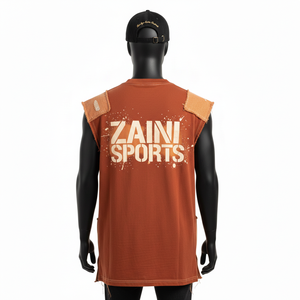 Chemise sans manches pour homme, tissu en coton premium, design en maille, broderie, logo personnalisé, 100% coton, t-shirt pour homme, coupe ample, imprimé - Product Image 2