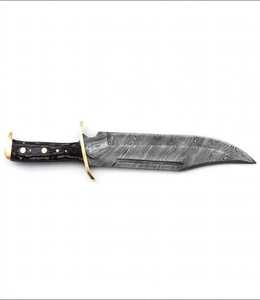 Couteau Bowie de survie d'extérieur à lame fixe en acier Damas artisanal, manche en corne de qualité supérieure, garde en laiton, robuste, pour usage en terrain et utilitaire - Product Image 2