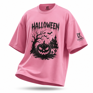 Custom <b>Women</b> <b>Halloween</b> Graphic <b>T</b> <b>Shirt</b> Pink Cotton Tee Scary Pumpkin Bat Print Short Sleeve Oversized Casual Streetwear Clothing - Product Image 2