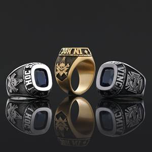 Anillo Masónico BOJ 047 Personalizado de Plata con Diamantes, Anillo de Graduación Universitaria Unisex, Regalo para Fiestas y Ocasiones Especiales, Precio Bajo - Product Image 1