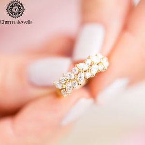 Charm Women's <b>Silver</b> 18K Gold Plated Cushion Cut Moissanite IGI Certified Prong Setting Classic Engagement Eternity <b>Band</b> <b>Ring</b> - Product Image 2