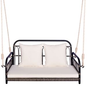 2-Person Outdoor <b>Hanging</b> Patio Swing <b>Chair</b> with Ropes for Relaxing in the Sun - Product Image 4